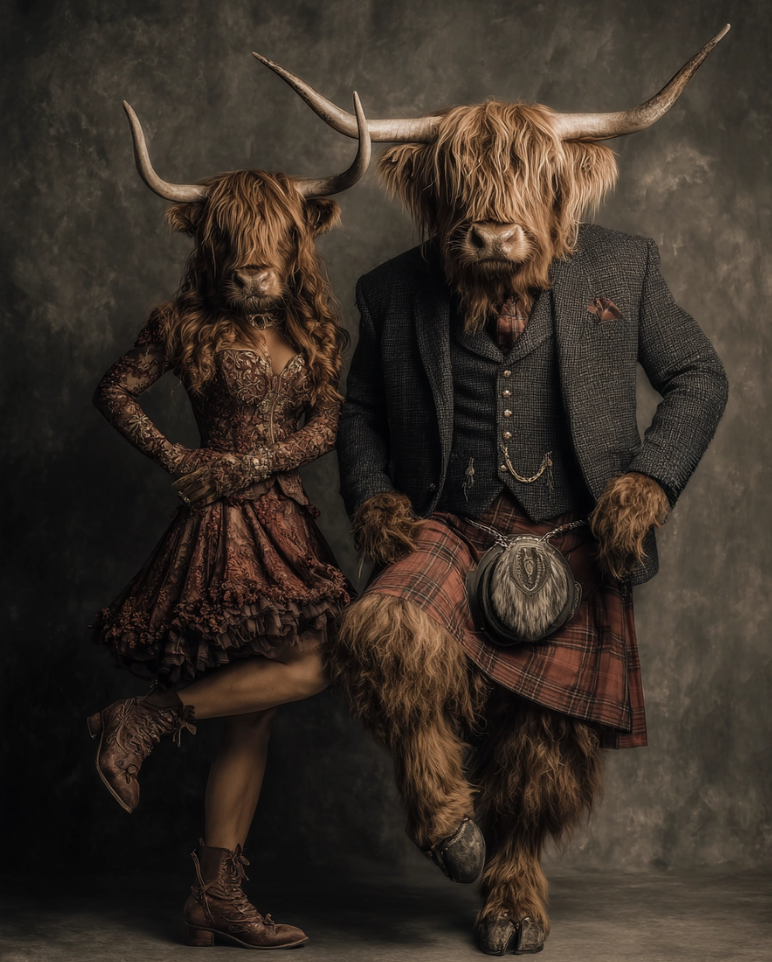 Print - Highland Cow Scottish Couple