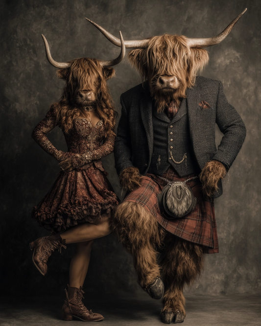Print - Highland Cow Scottish Couple
