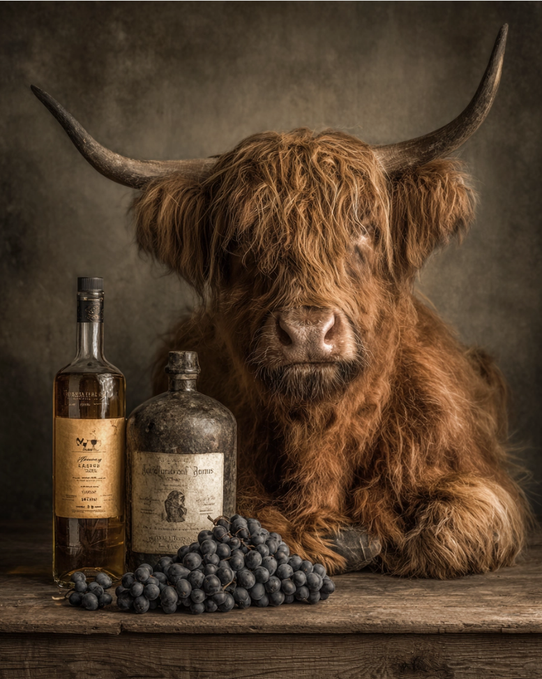 Print - Highland Cow Wine & Grapes