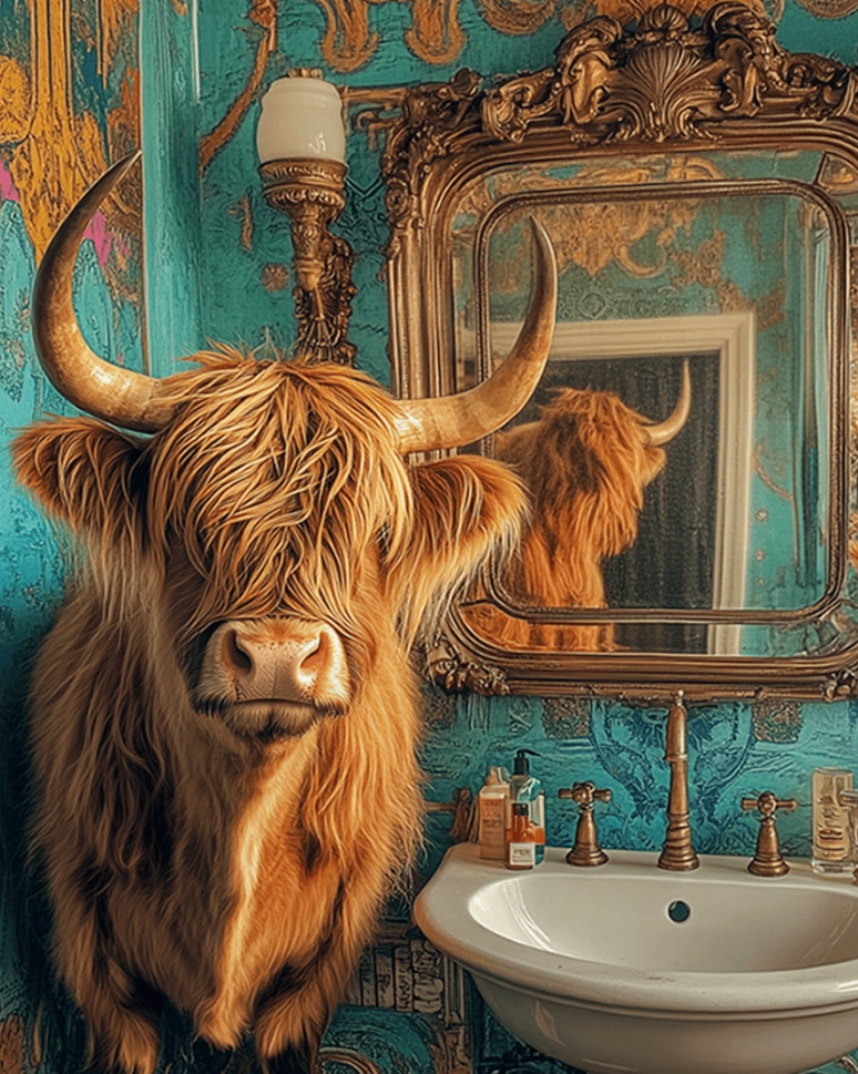 Print - Highland Cow Looking In A Mirror