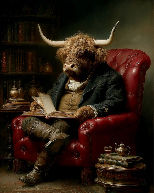 Print - Highland Cow Reading A Book