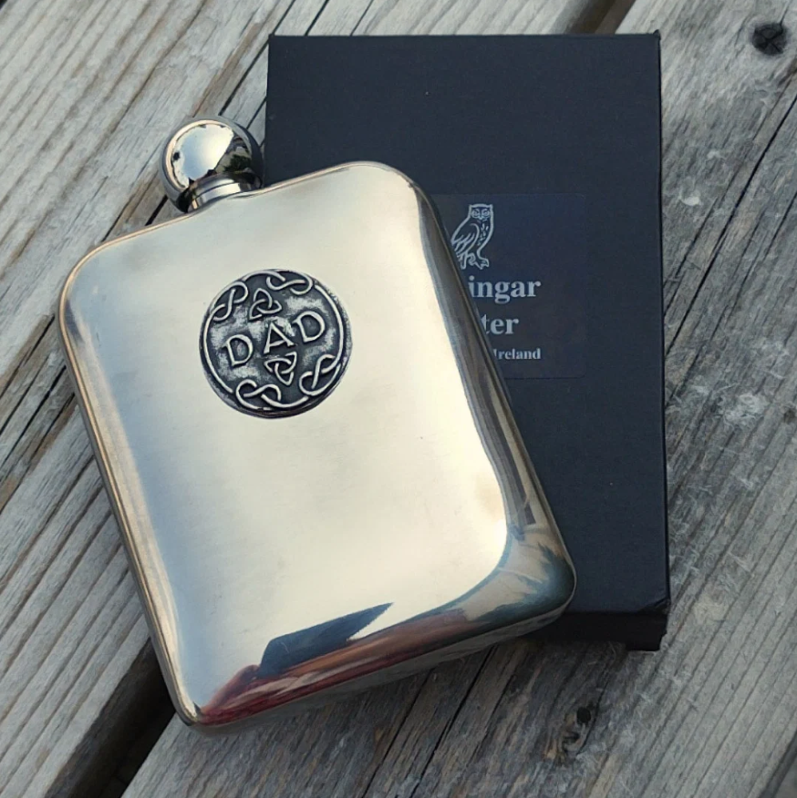 Pewter Drinks Flask with Irish Embellishment