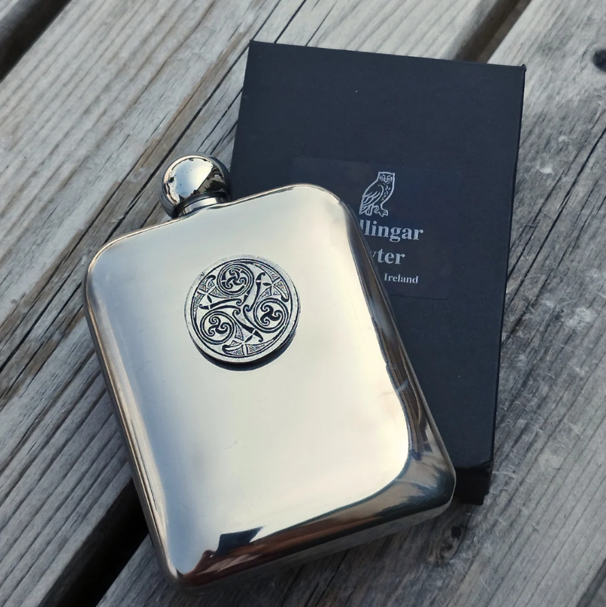 Pewter Drinks Flask with Irish Embellishment