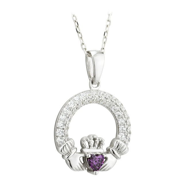 Solvar Birthstone Claddagh Necklace