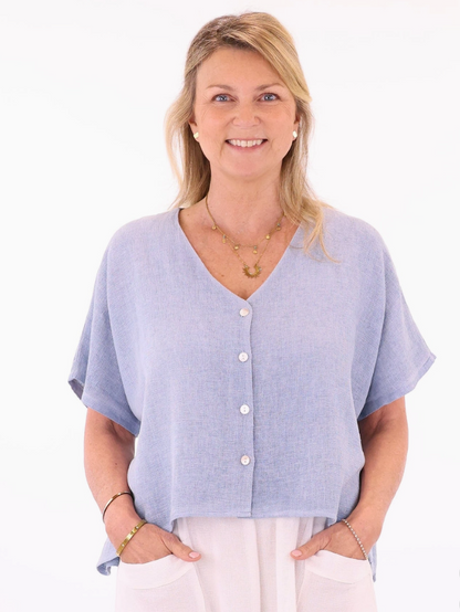 Linen and Cotton Blend Short Sleeve Cardi