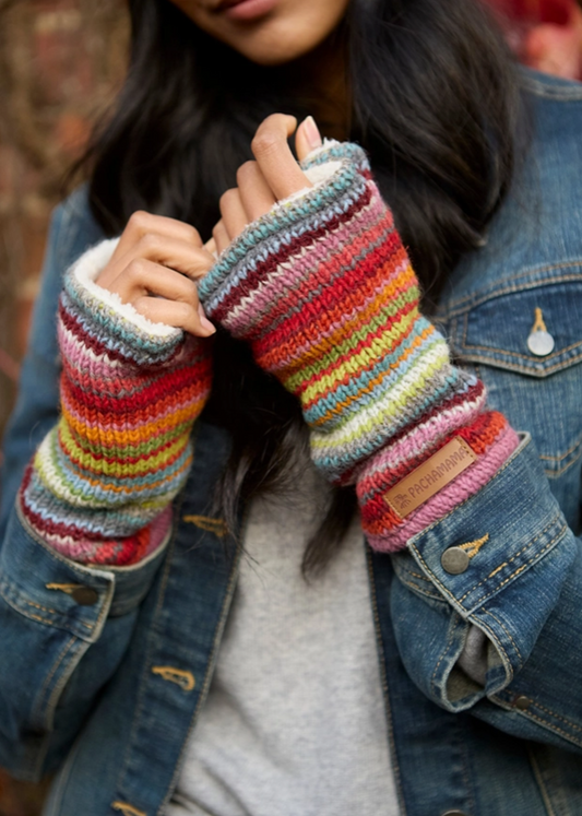 knitted handwarmer stripes wool