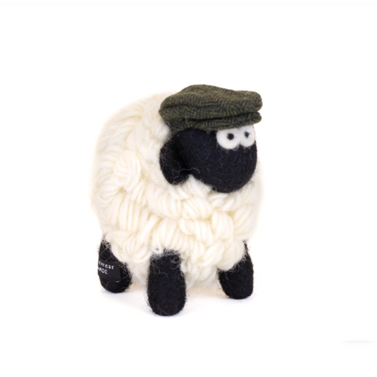 Knitted Sheep - Green Flat Cap Black Face (Medium)