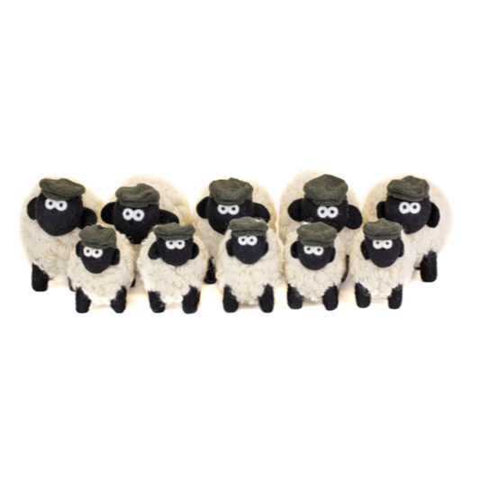 Knitted Sheep - Green Flat Cap Black Face (Medium)