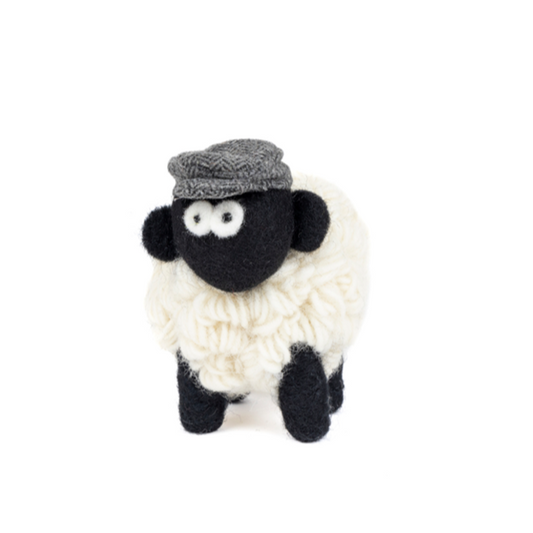 Knitted Sheep - Charcoal Flat Cap Black Face (Medium)