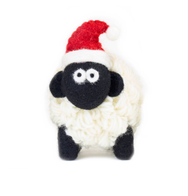 Knitted Sheep - Santa Hat Black Face