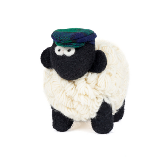 Knitted Sheep - Tartan Flat Cap Blue/Green Black Face (Medium)