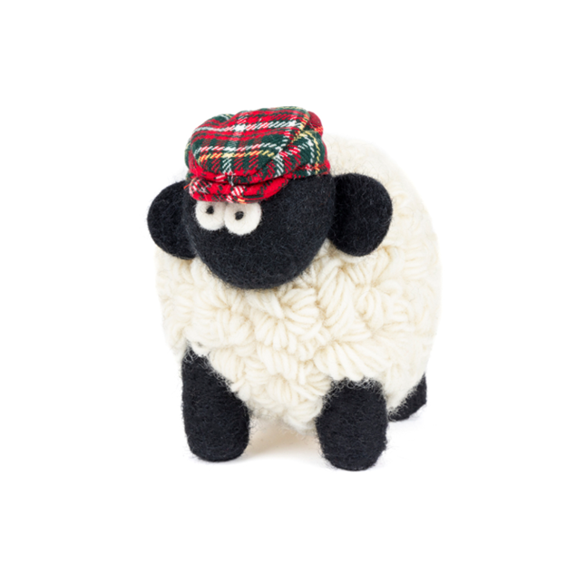 Knitted Sheep - Tartan Flat Cap Red Black Face (Medium)