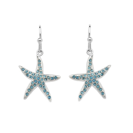 Starfish Drop Earrings adorned with Aqua Crystals