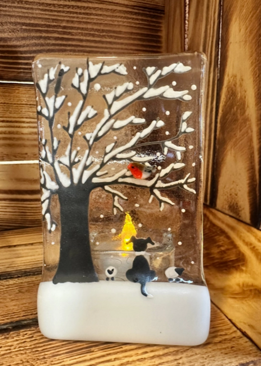 Christmas T-Light Fused Glass Dog & Sheep