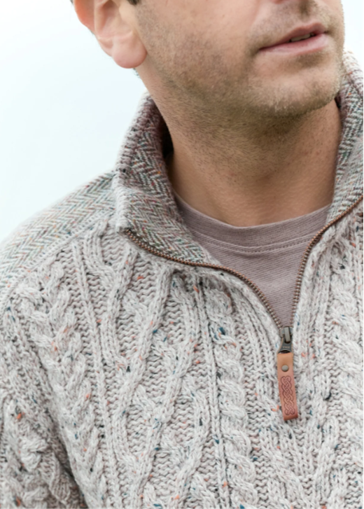 Aran Tweed 1/4 Zip Sweater - Oatmeal