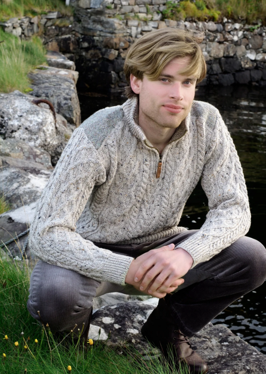 Aran Tweed 1/4 Zip Sweater - Oatmeal