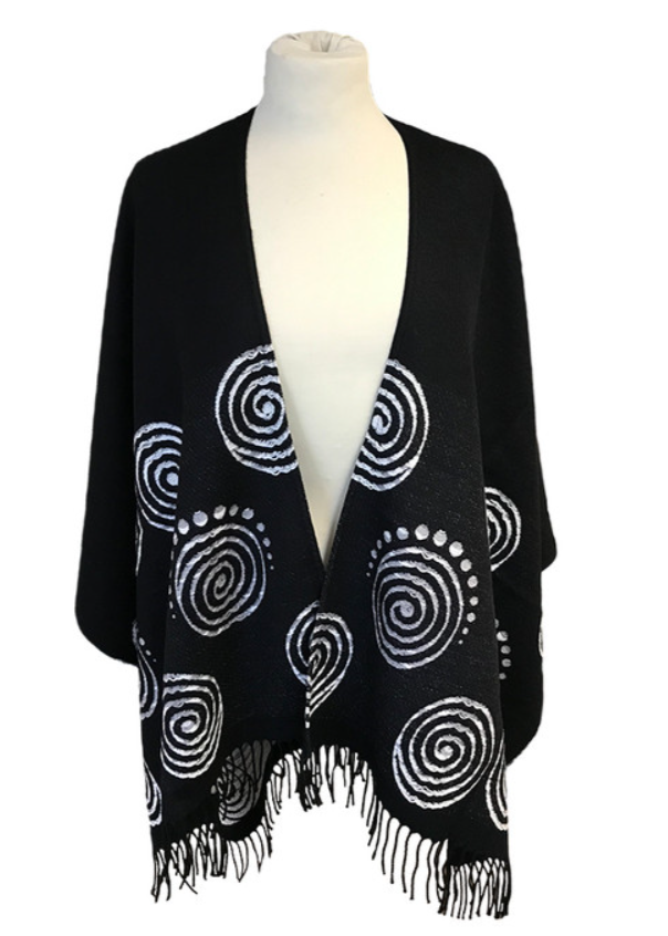 Fringed Shawl with Triskele Motif