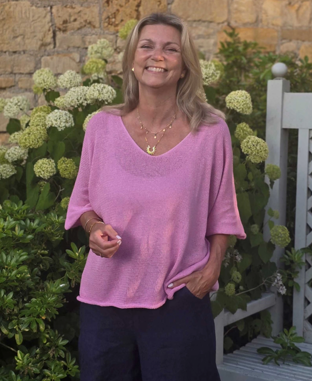 Cotton Blend V Neck Tunic Top