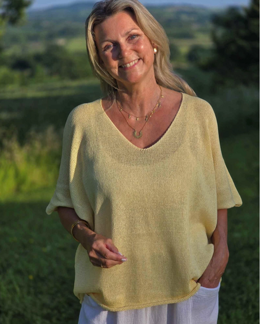 Cotton Blend V Neck Tunic Top