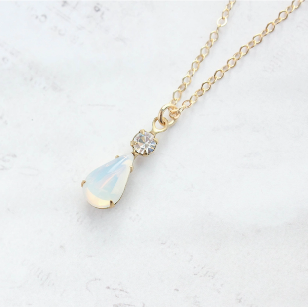 Vintage Glass Teardrop Necklace Aurora Borealis