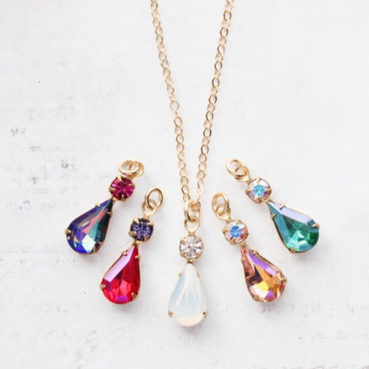 Vintage Glass Teardrop Necklace Aurora Borealis