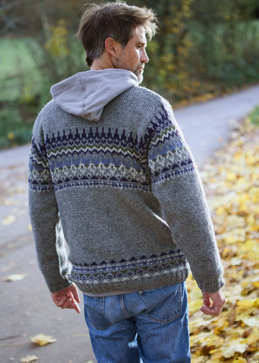 Westport Fair Isle Zip Jacket Grey Blue Fleece Lined