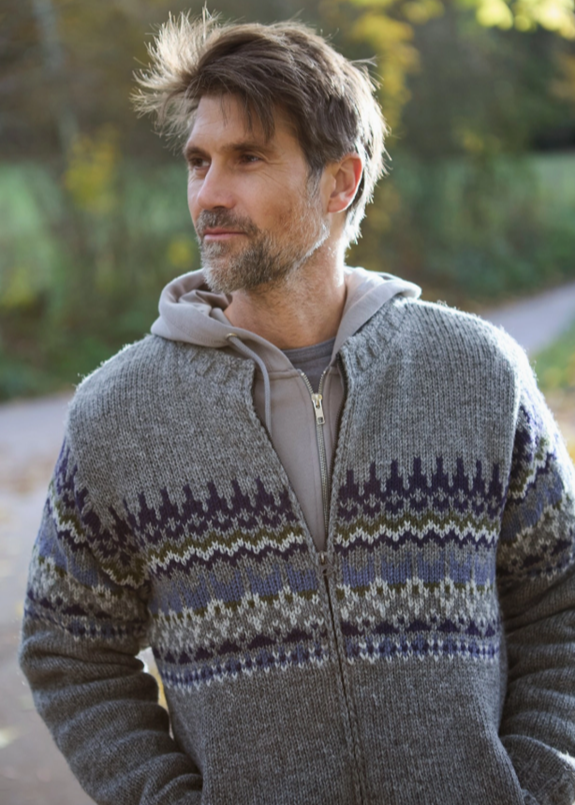 Westport Fair Isle Zip Jacket Grey Blue Fleece Lined