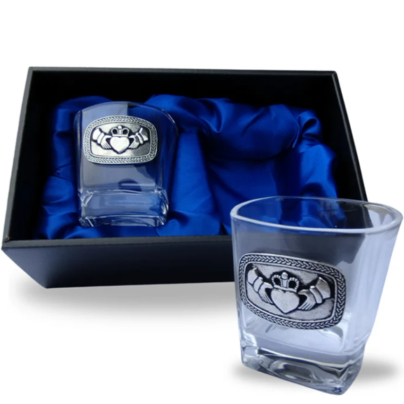 Pewter and Crystal Whiskey Glass Set