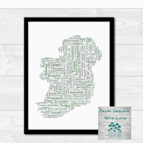 Framed Word Art - Irish Drunken Map