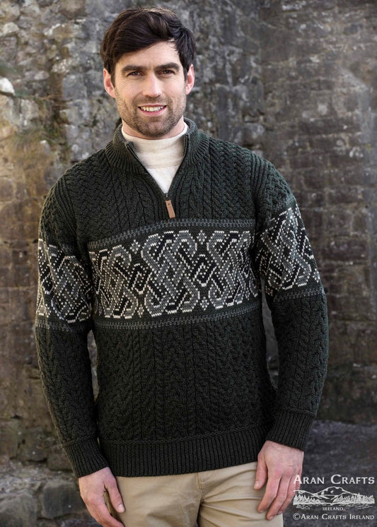 Aran Craft Celtic Jacquard Half Zip Cardigan