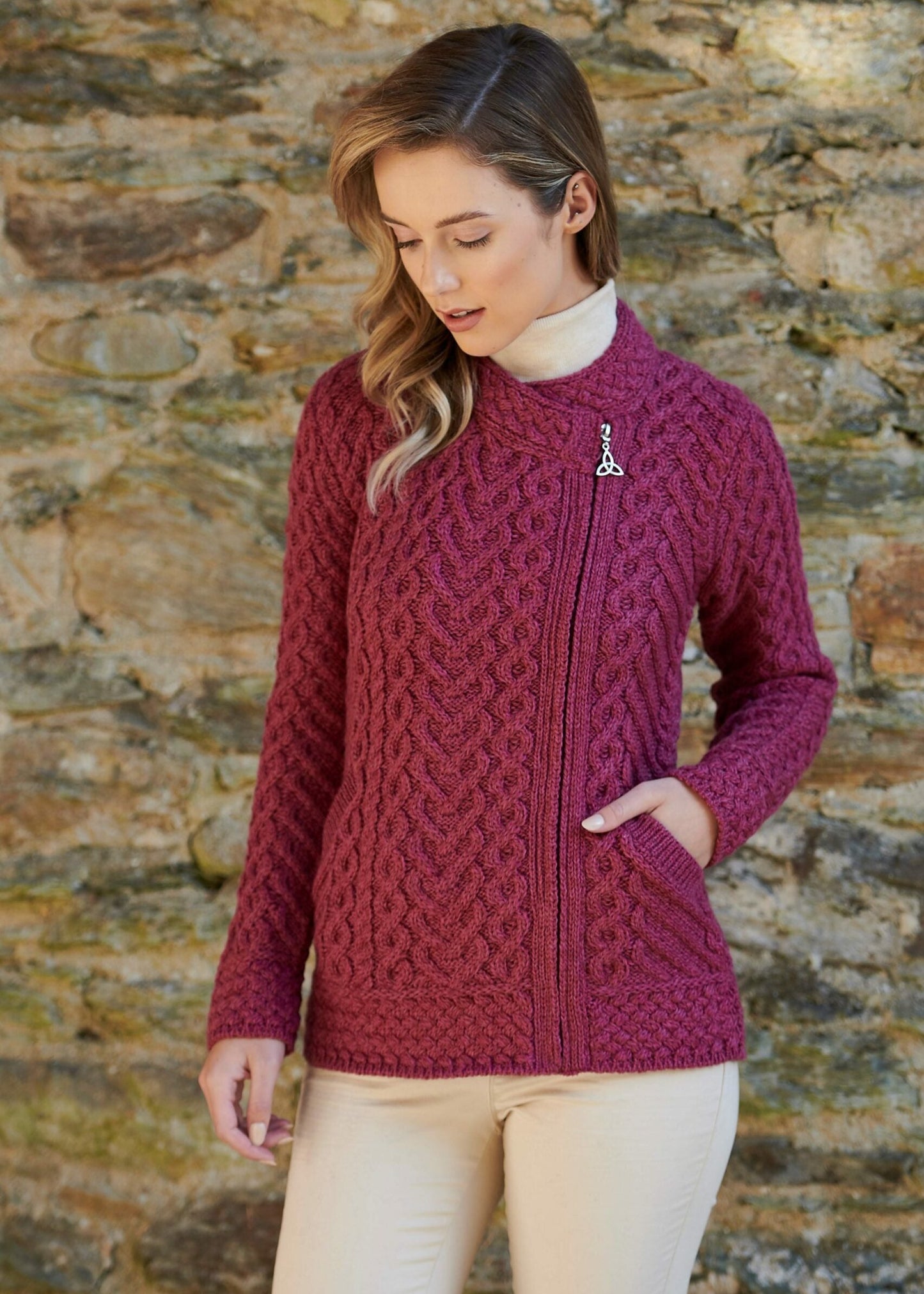 Aran Craft Hearts Side Zip Cardigan