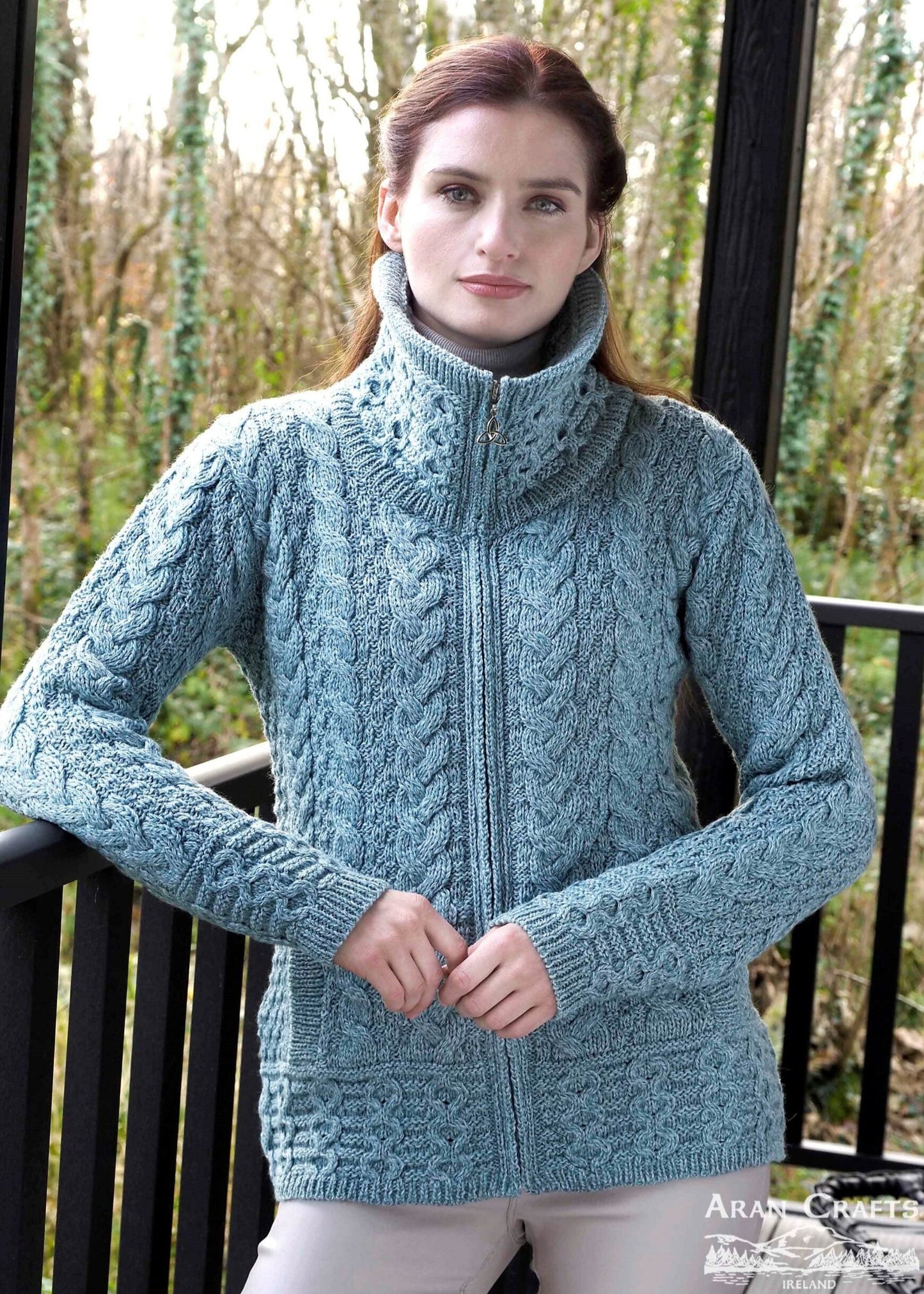 Aran Craft Double Collar Zip Cardigan