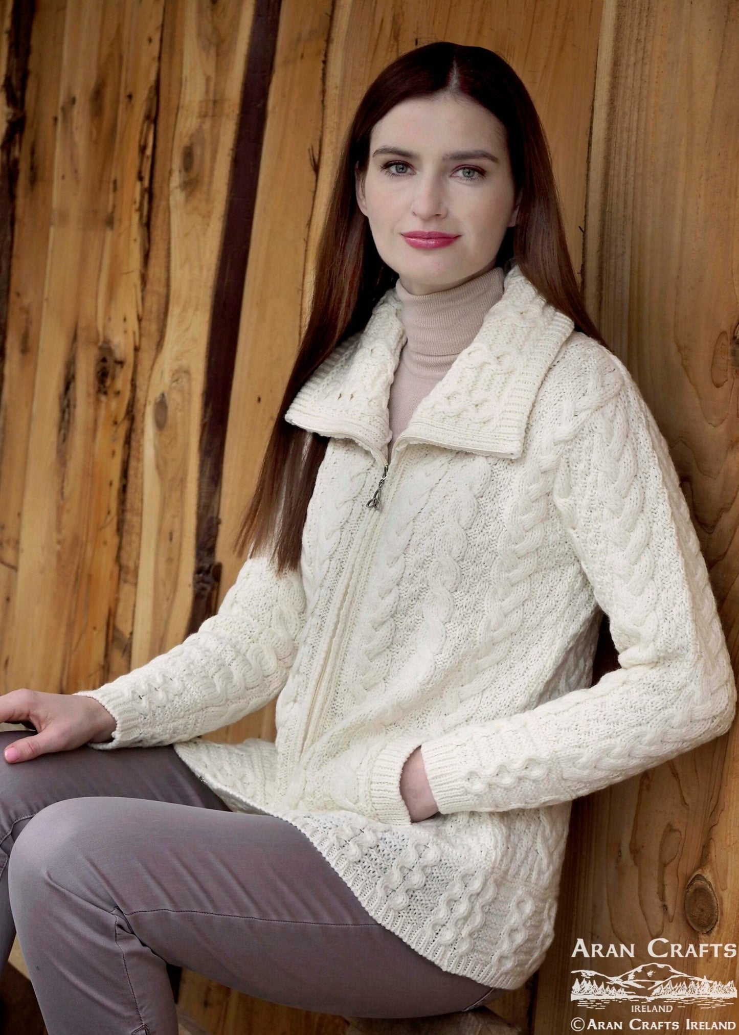 Aran Craft Double Collar Zip Cardigan