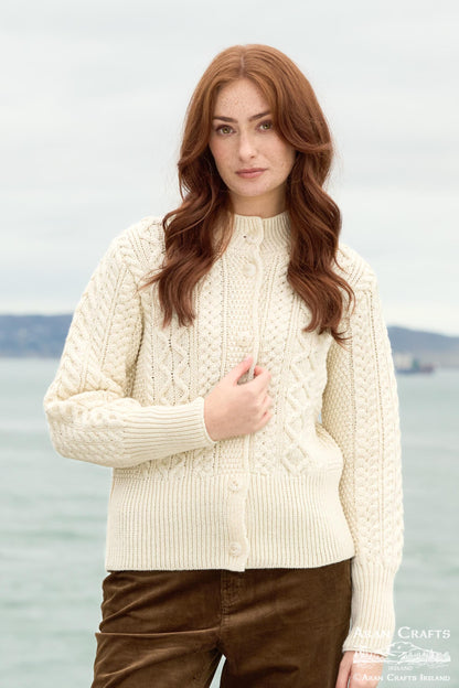 Wide Waist Band Aran Cardigan