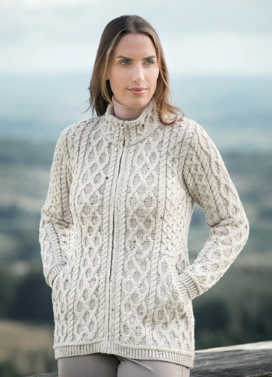 Aran Crafts Yeats Plated Zip Cardigan