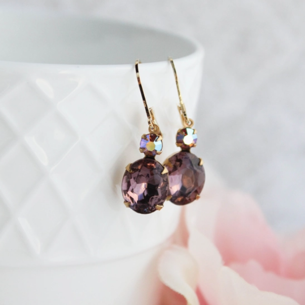 Vintage Glass - Oval Drop Amethyst Earrings