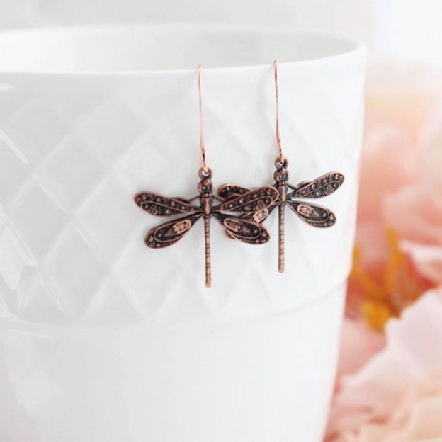 Antiquated Copper Dragonfly Earrings