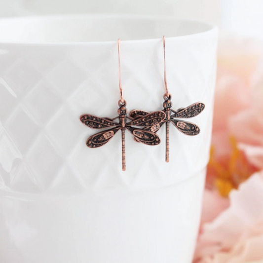 Antiquated Copper Dragonfly Earrings