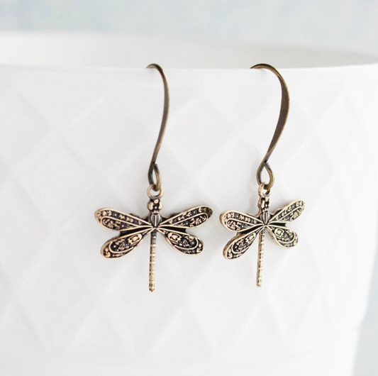 Antiquated Gold Dragonfly Earrings