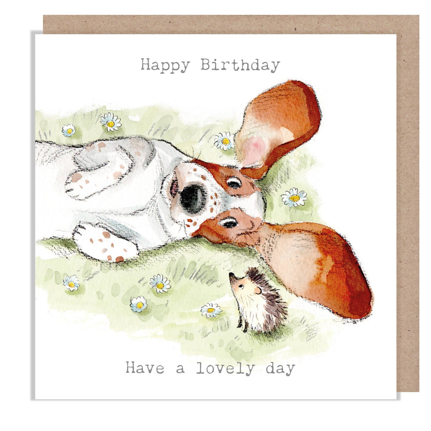 Birthday card  - Basset With Hedgehog