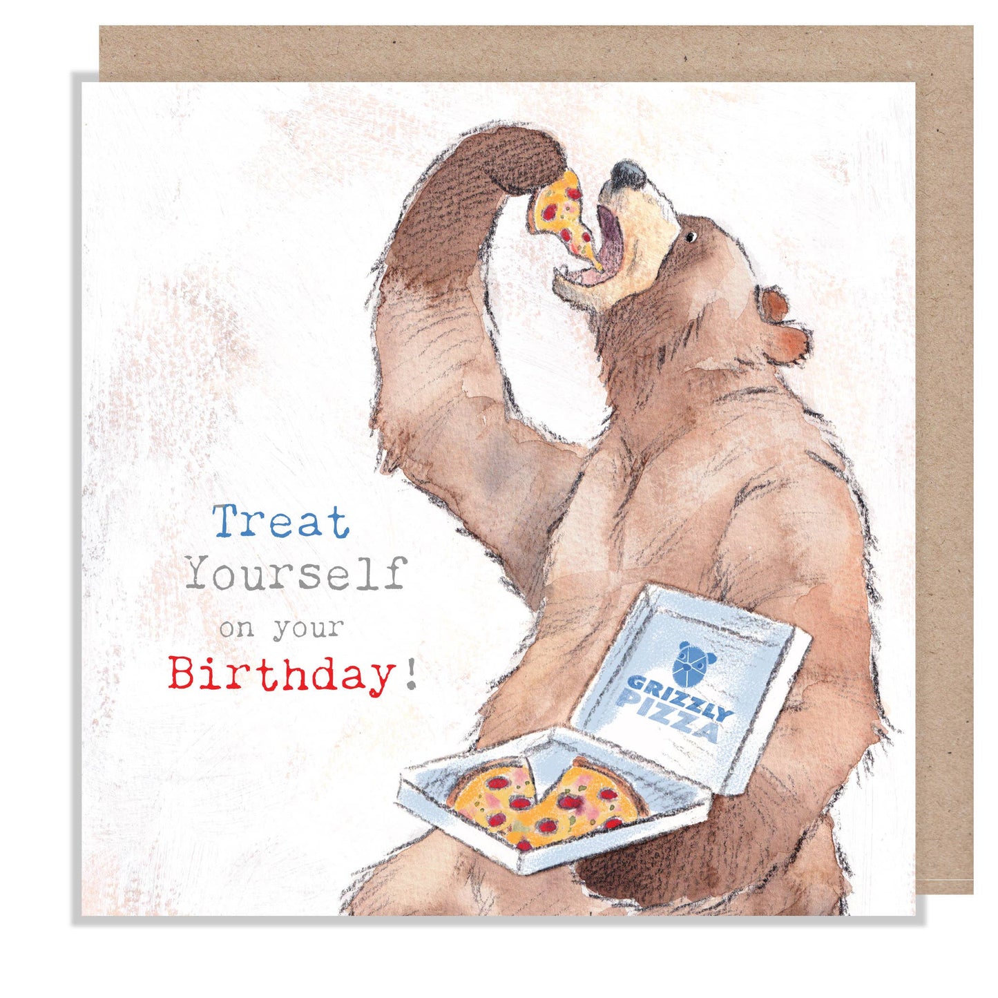 Birthday card  - Bear eating Pizza
