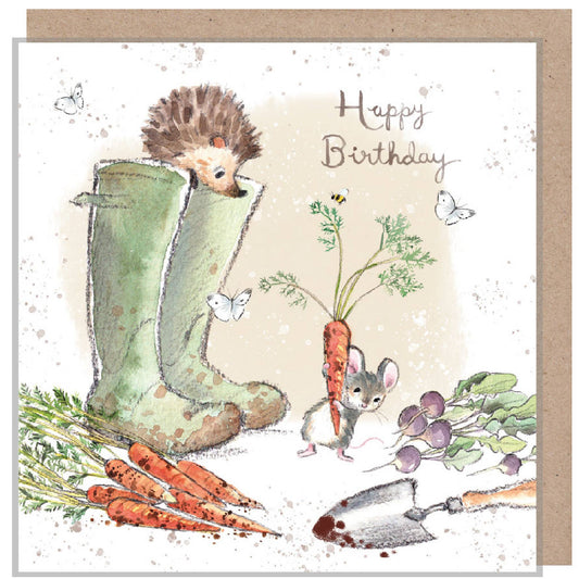 Birthday card  - Hedgehog in Rain boots