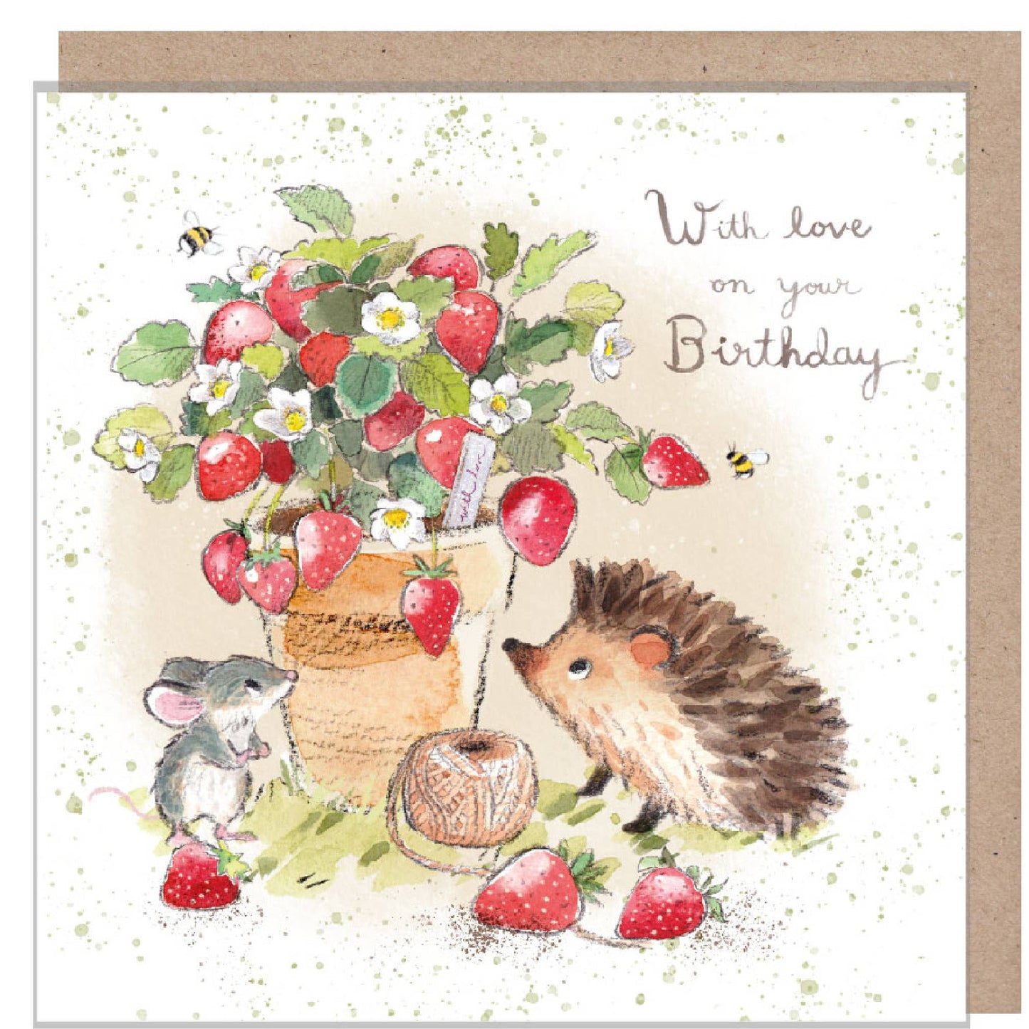 Birthday card  - Hedgehog with Strawberry pot