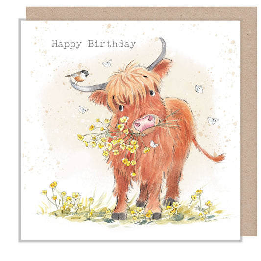Birthday card -  Highland Cow Buttercup Farm