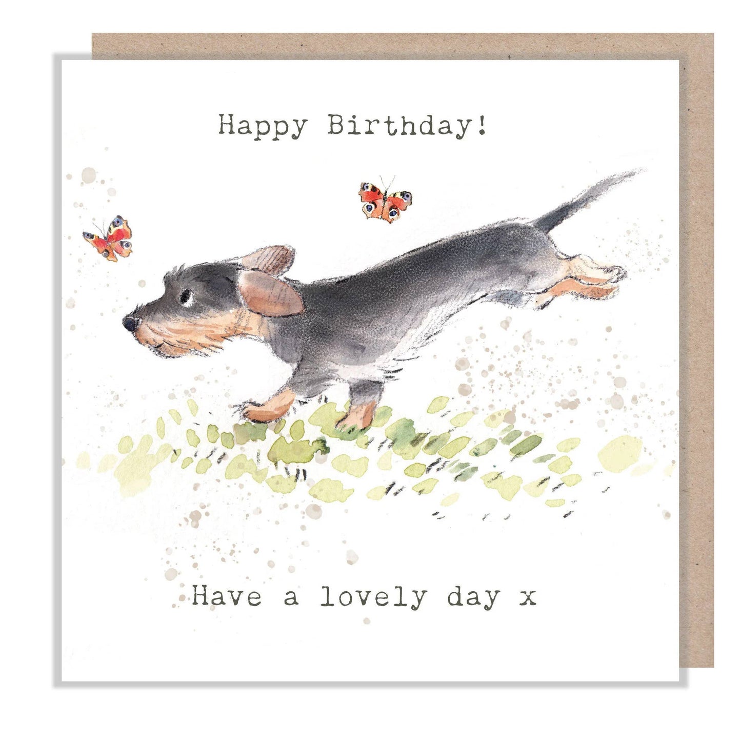 Birthday card  - Sausage Dog With Butterflies