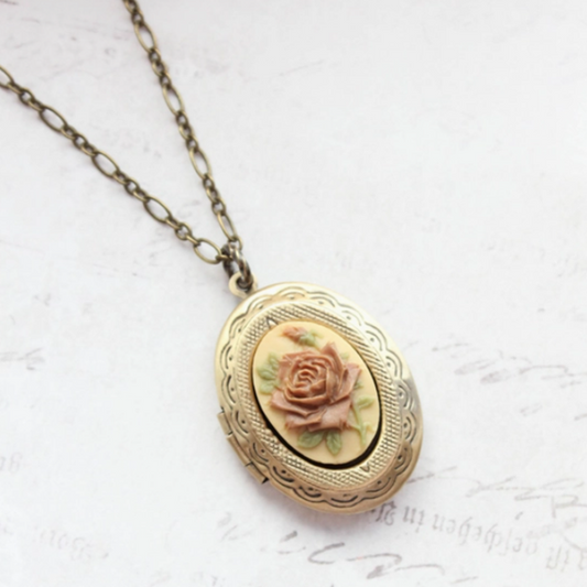 Cameo Locket - Cocoa Brown Rose