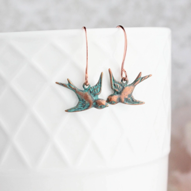 Copper Bird Earrings