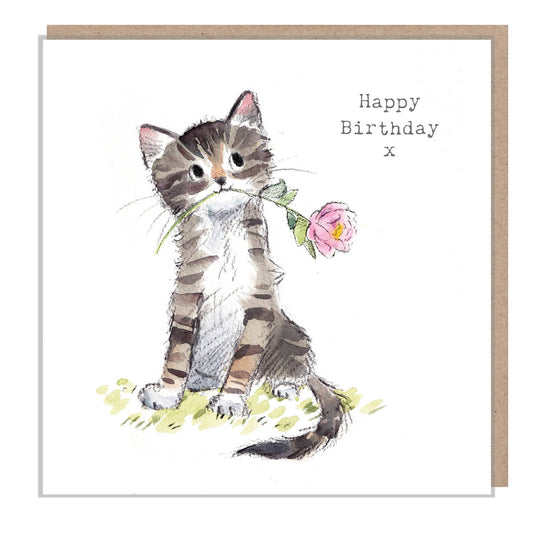 Birthday card  - Tabby With Flower