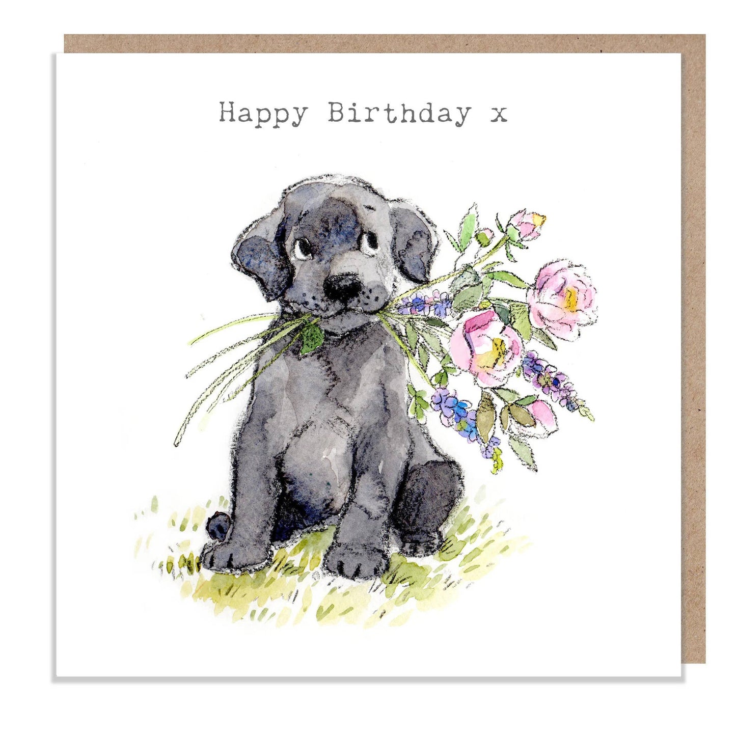 Birthday card  - Black Labrador With Flowers