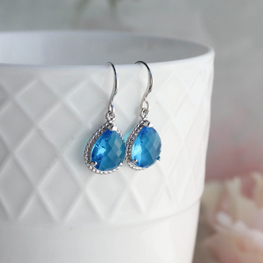 Glass Drop Earrings - Sapphire Blue - Rope Setting